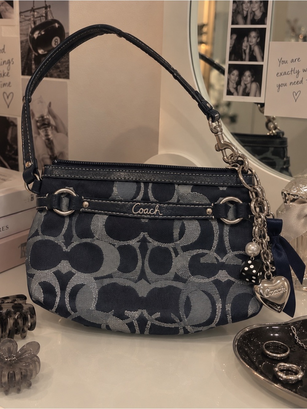 Vintage Coach Blue Gray Signature Canvas Mini Purse Y2K